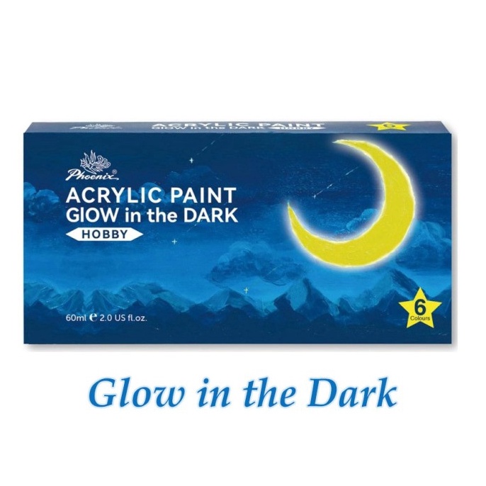 

Phoenix Acrylic Paint Glow in The Dark Set 6 x 6ml Cat Akrilik Glow ART J2U9