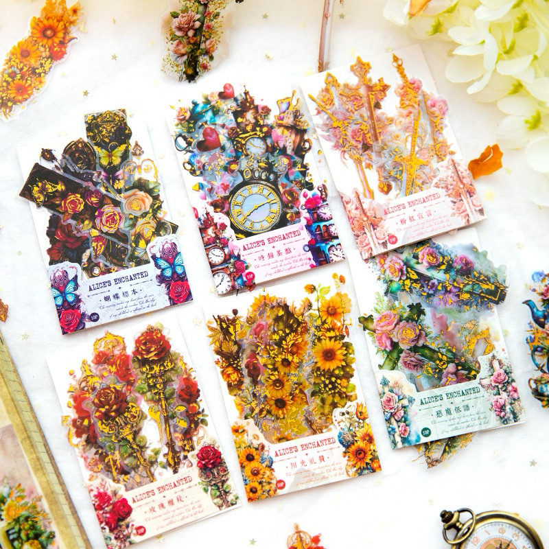 

(3EC) sticker transparan gold foil matte dove alice tea party series journaling