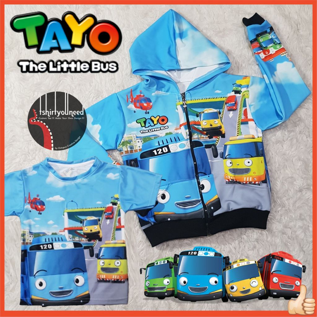 Baju FULLPRINT Kaos Jaket Anak Dewasa Tayo The Little Bus