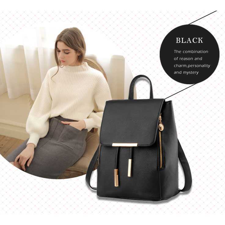 Tas Kulit Ransel Wanita Japan Style (Hitam)