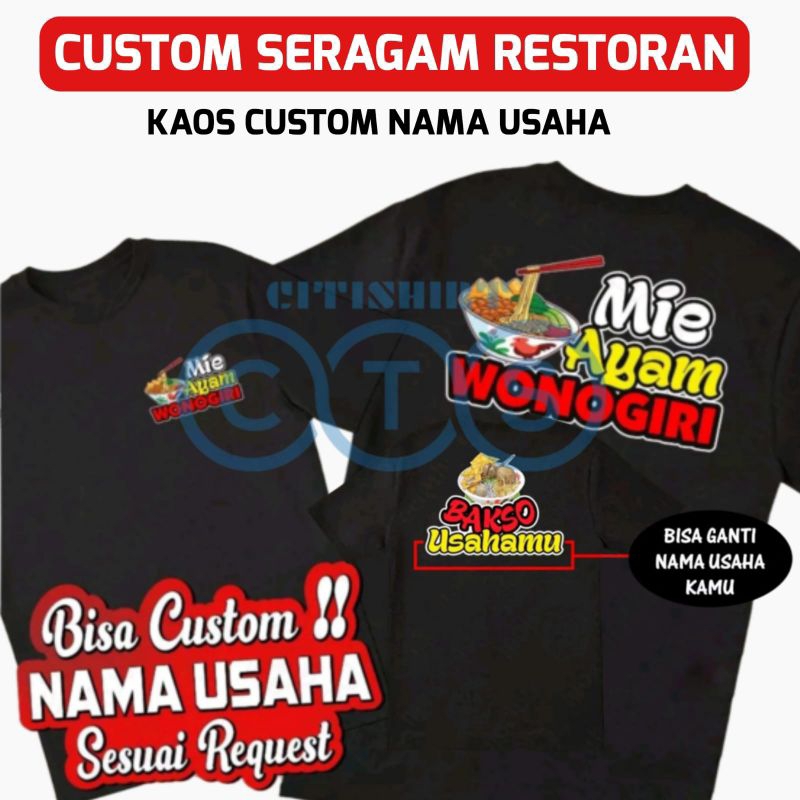KAOS BAJU CUSTOM LOGO RESTORAN TEMPAT USAHA SERAGAM TSHIRT STAFF KARYAWAN CETAK SABLON DTF