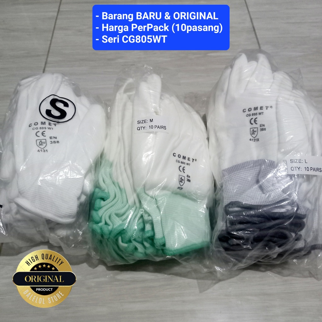 10Pasang Sarung Tangan Comet Baru Palmfit Putih CG805WT