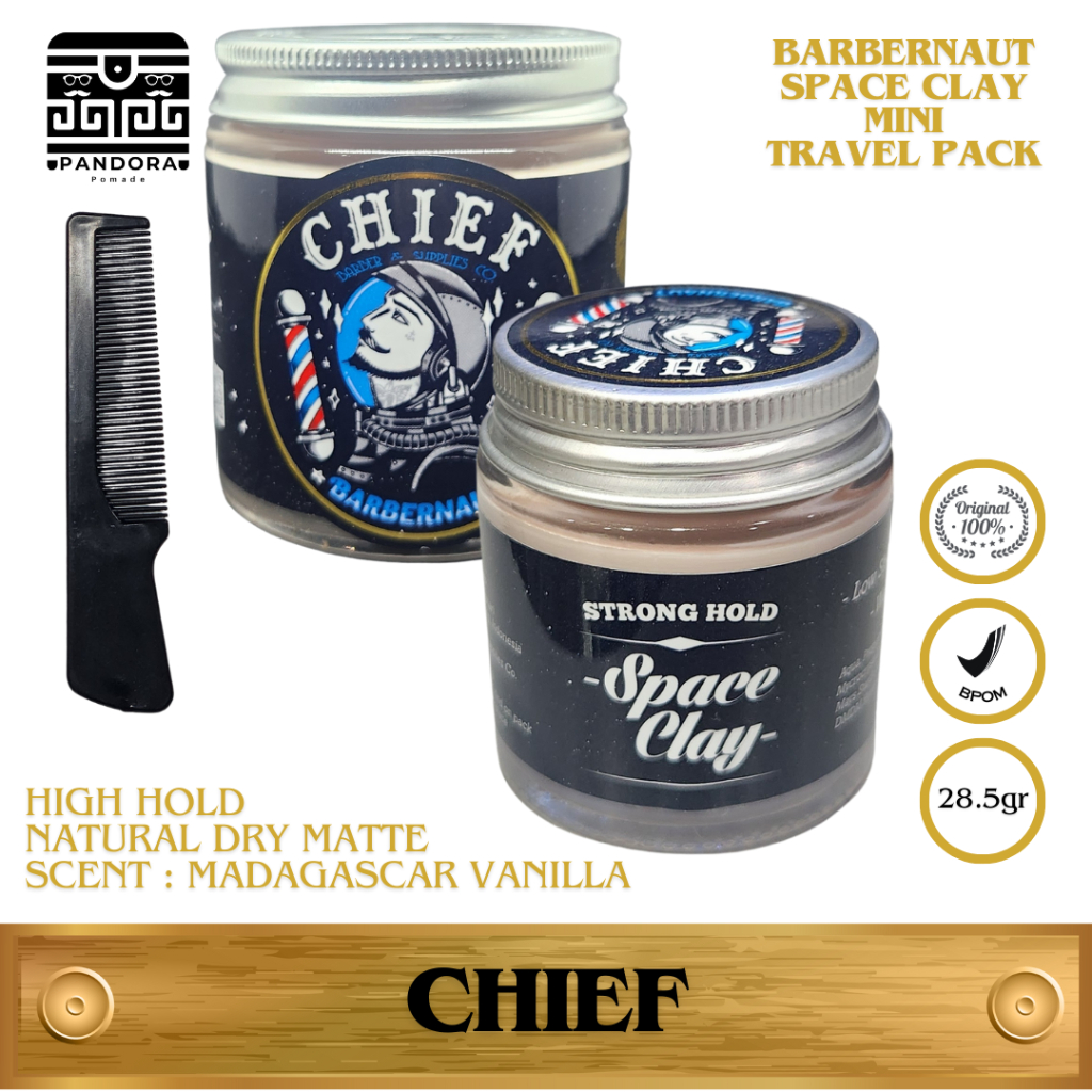 Pomade Chief Mini Barbernaut Space Clay WaterBased Clay Travel Pack 1.2oz 35gr Free Sisir