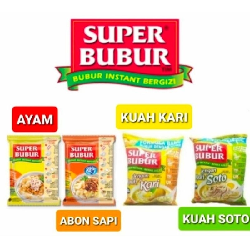 

SUPER BUBUR SACHET KUAH KARI / KUAH SOTO / AYAM / ABON SAPI 46 gram