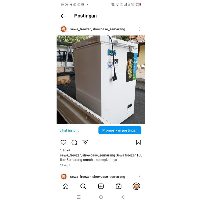 Sewa Freezer 100 liter SEMARANG Gosend