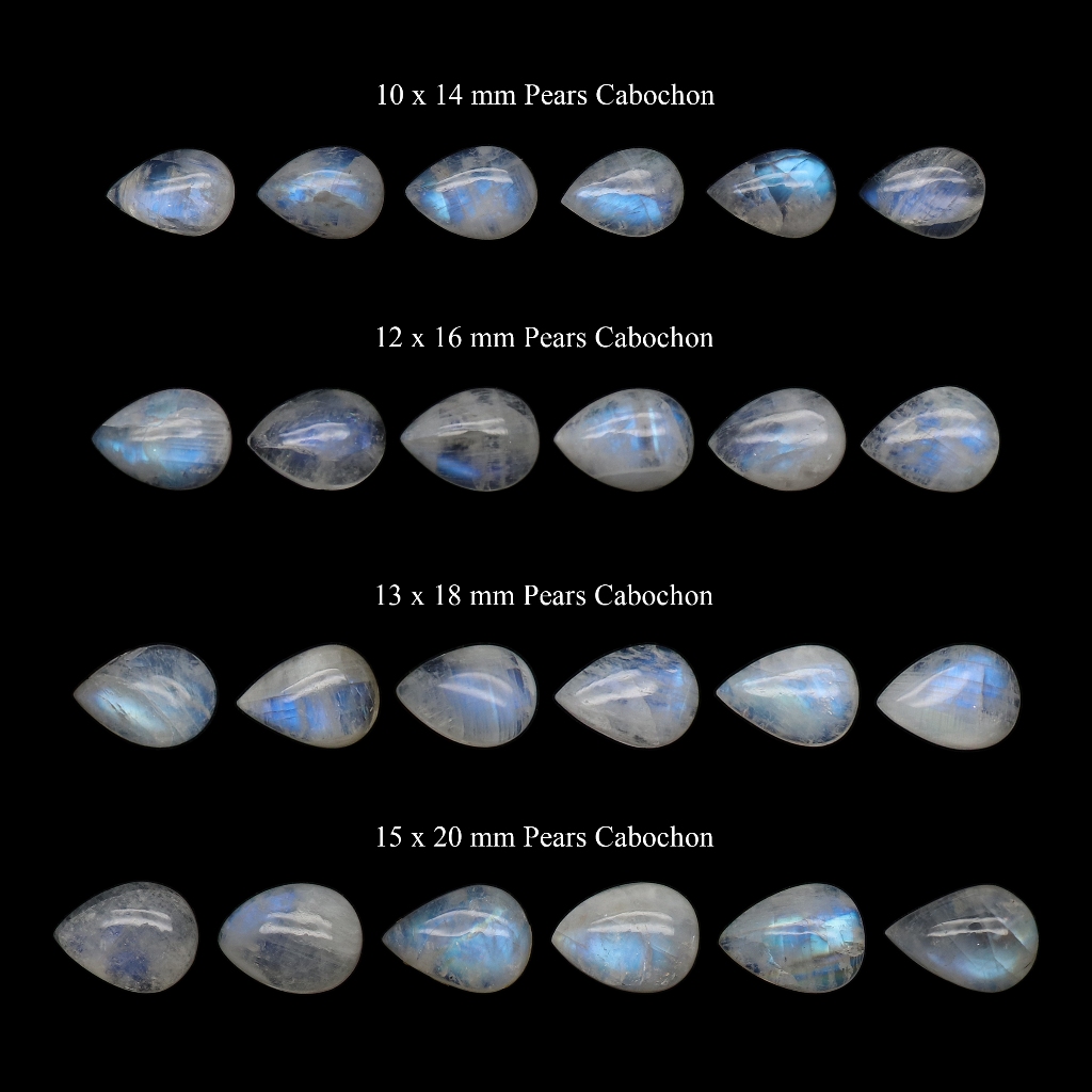 NATURAL RAINBOW MOONSTONE PEARS SIZE 10x14 mm - 15x20 mm | BATU PERMATA NATURAL RAINBOW MOONSTONES |