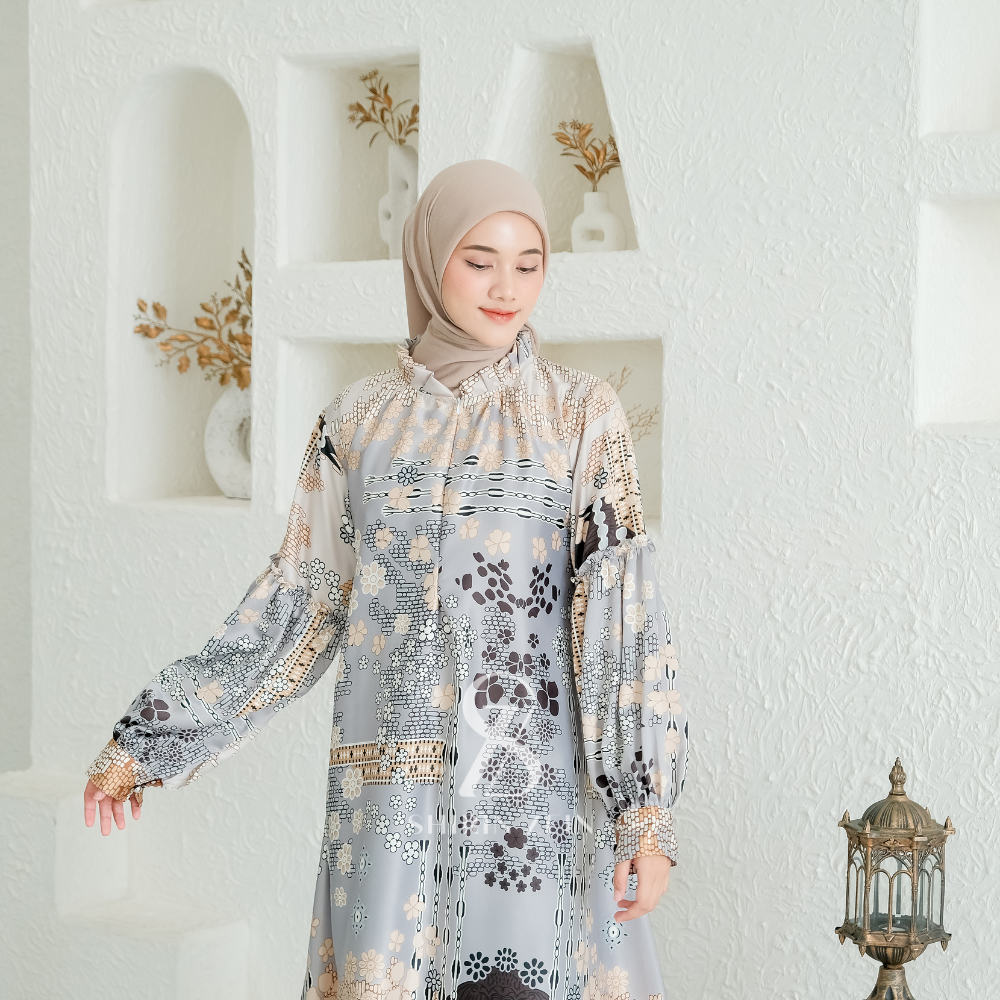 ShirinZein - Gamis Khansa Bahan Sliky Size S - 3XL Kondangan Pesta Simple Mewah Elegan Terbaru 2024-Silver