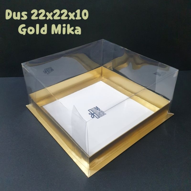 

DUS KUE MIKA 22 x 22 x 10 cm Hijau Gold Tutup Mika Box Emas Transparan