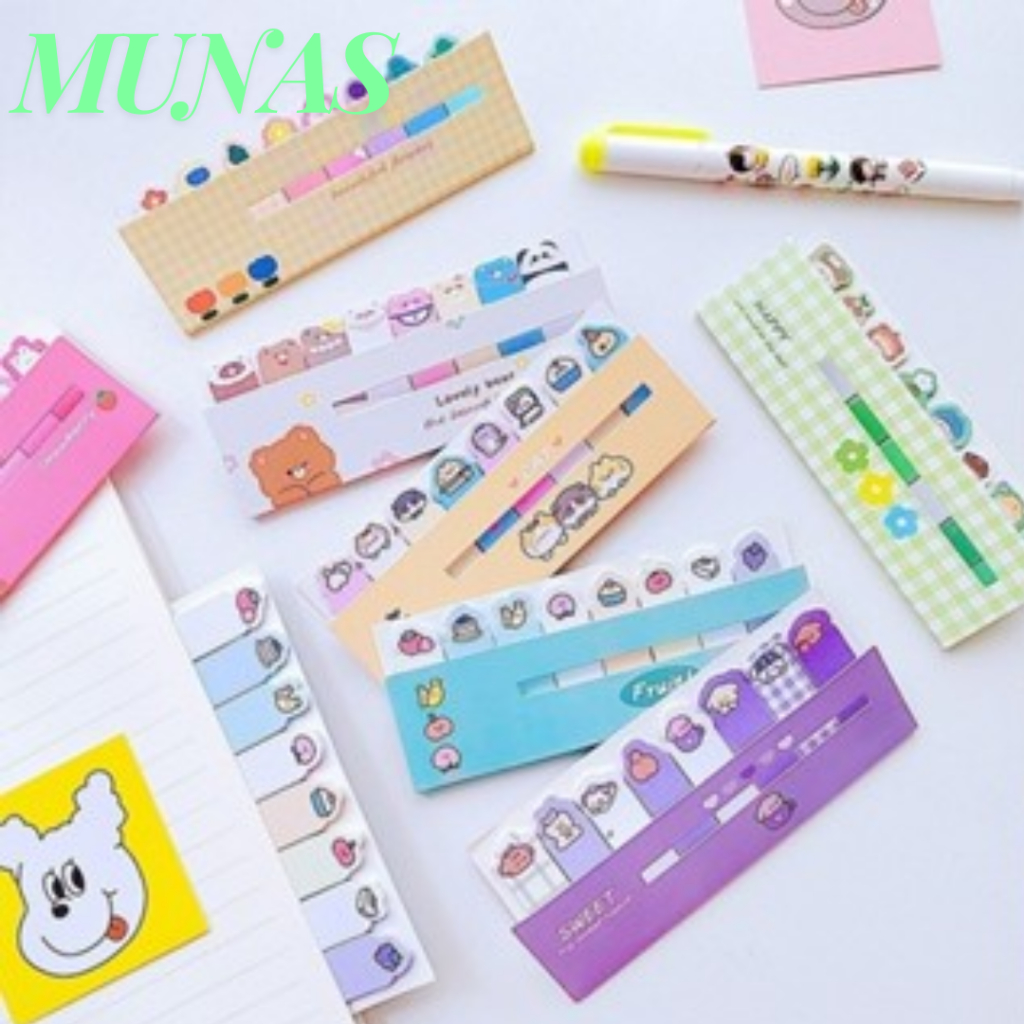 

MUNAS Pembatas Buku Karakter Hewan Lucu Penanda Buku Stationery Memo Pad Convenience Cute 8 IN 1 Sticky Notes Karakter 8IN1 Tempelan Kertas Catatan 120 Lembar