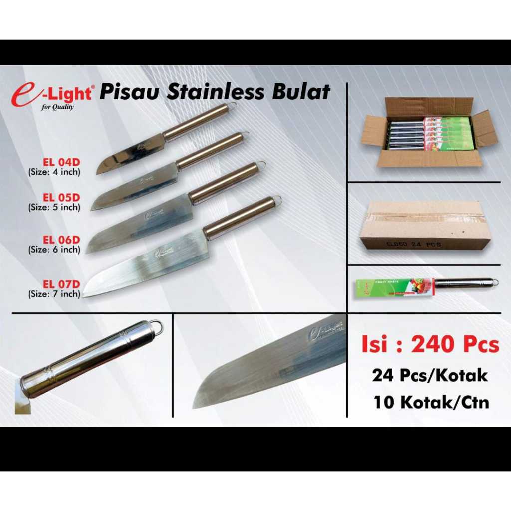 

Pisau stainless e light no 04 D ukuran 4 inch ujung tidak lancip fruit knive elight ncl