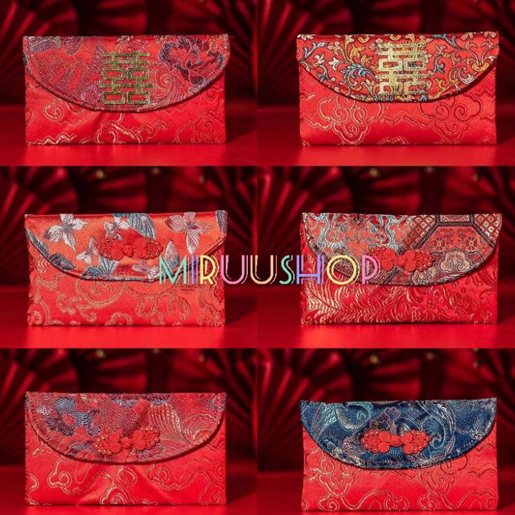 

KODE R4B Angpao dompet kain sangjit shuangxi imlek hoki high quality