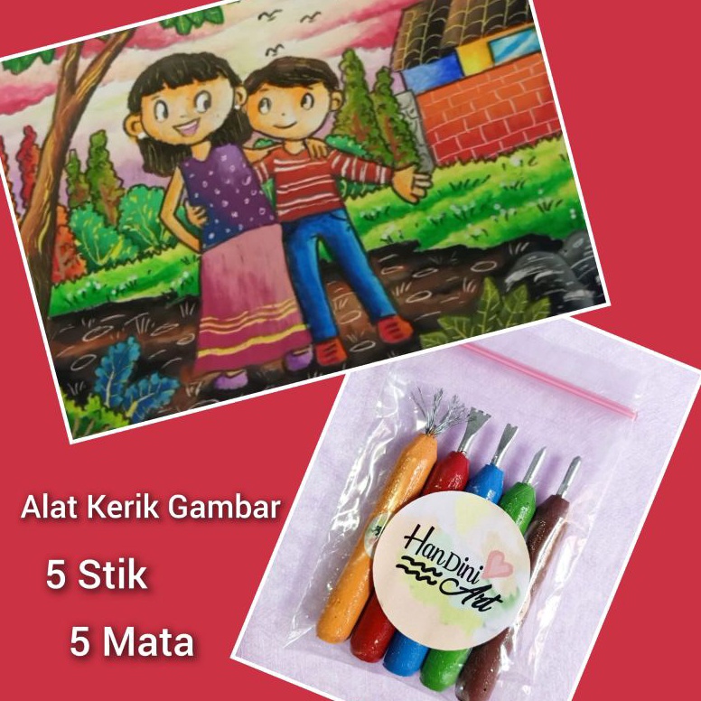

KODE V59C Alat Kerik Gambar set 5 Stik 5 Mata Alat Gores Krayon Menggambar Teknik Grafito Teknik Kerik Peralatan Menggambar Handini Art