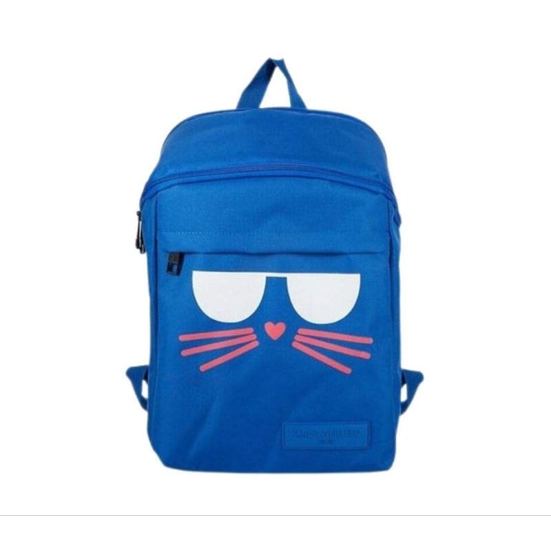 KaRL lagerfeld women blue cat logo backpack tas gendong tas ransel