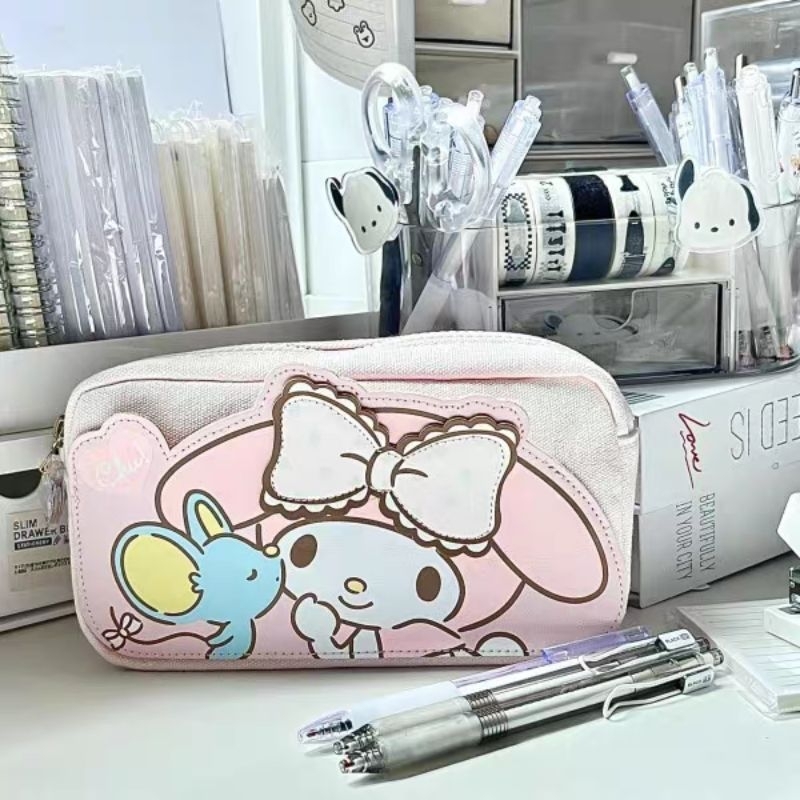 

Sanrio Cute Cartoon Melody PU Canvas Splicing Small Junior High School Student Pen Bag tempat pensil karakter