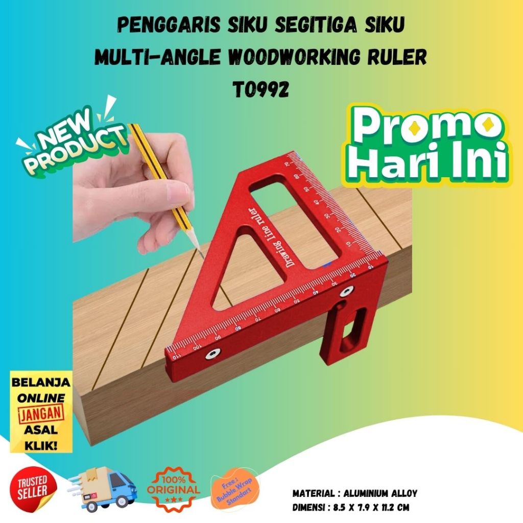 

Penggaris Siku Segitiga Siku Multi Angle Woodworking Ruler Lepas Pasang Mudah