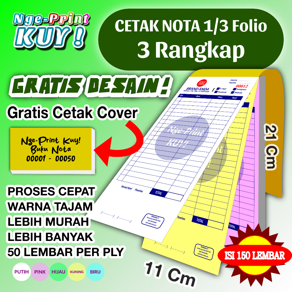 

[Termurah] Cetak Nota Custom 1/3 Folio 3 Ply/Rangkap - Nota Menu - Kwitansi - Surat Jalan - Faktur