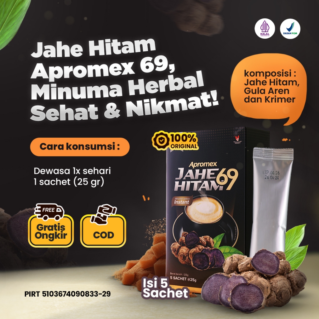 

Apromex 69 - Jahe Hitam Minuman Herbal Kesehatan Instan 5 Sachet