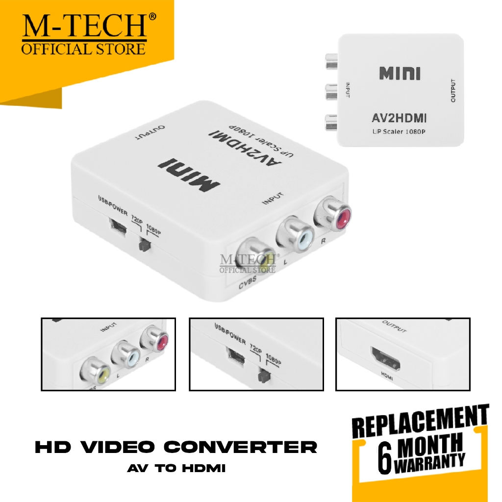 MTECH Converter AV RCA to HDMI Mini Box M-Tech AV to HDMI AV2HDMI Full HD