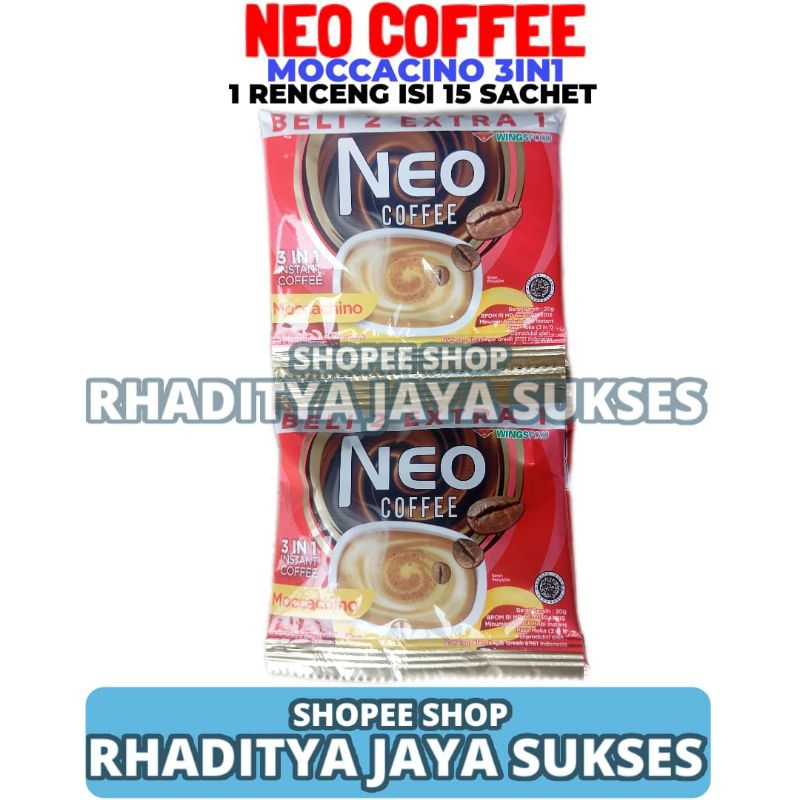 

Neo Coffee 3in1 Moccachino 1 Renceng Isi 15 Sachet 20GR