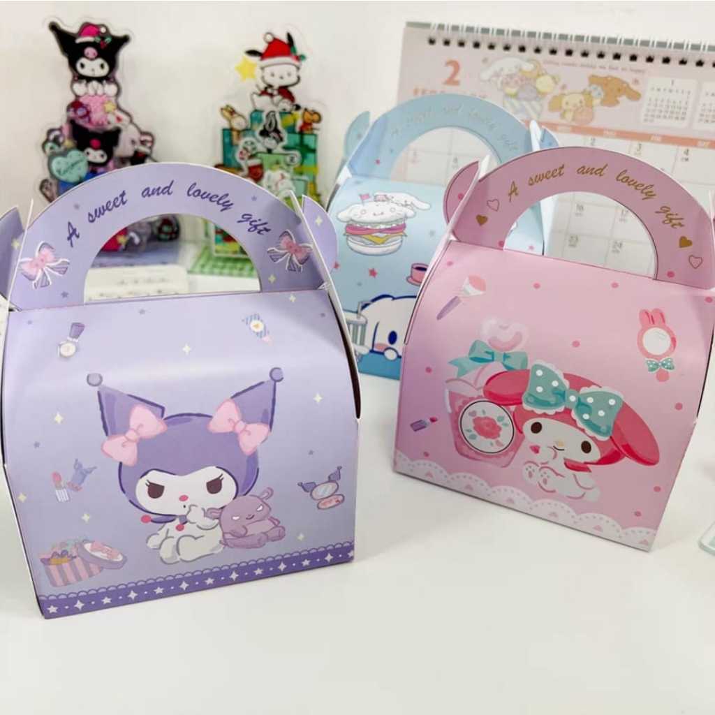 (10pcs)Kotak Souvenir Snack Kado Sanrio Paper Bag Goodie Bag Kuromi Melody Cinnamoroll Tas Snack Sou