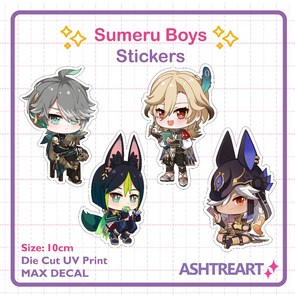 

[Ashtreart] Sumeru Boys Stickers | Alhaitham Kaveh Cyno Tighnari | UV Die cut Stiker | Genshin Impact Genshin GI