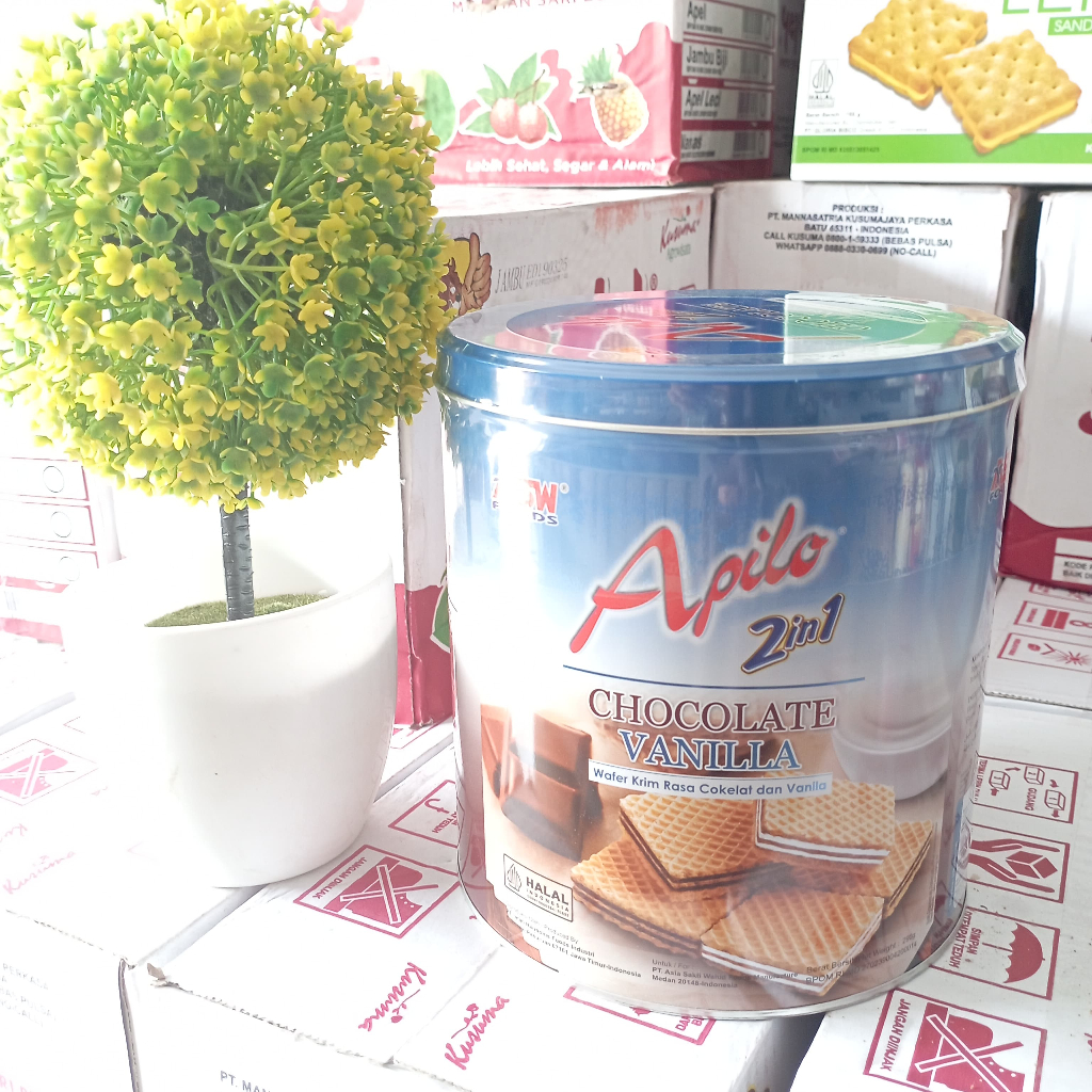 APILO WAFER KALENG 2 IN 1 290 GRAM - Apilo Wafer/Apilo 2in1/Apilo Chocolate Vanilla/Apilo Cheese/Sna