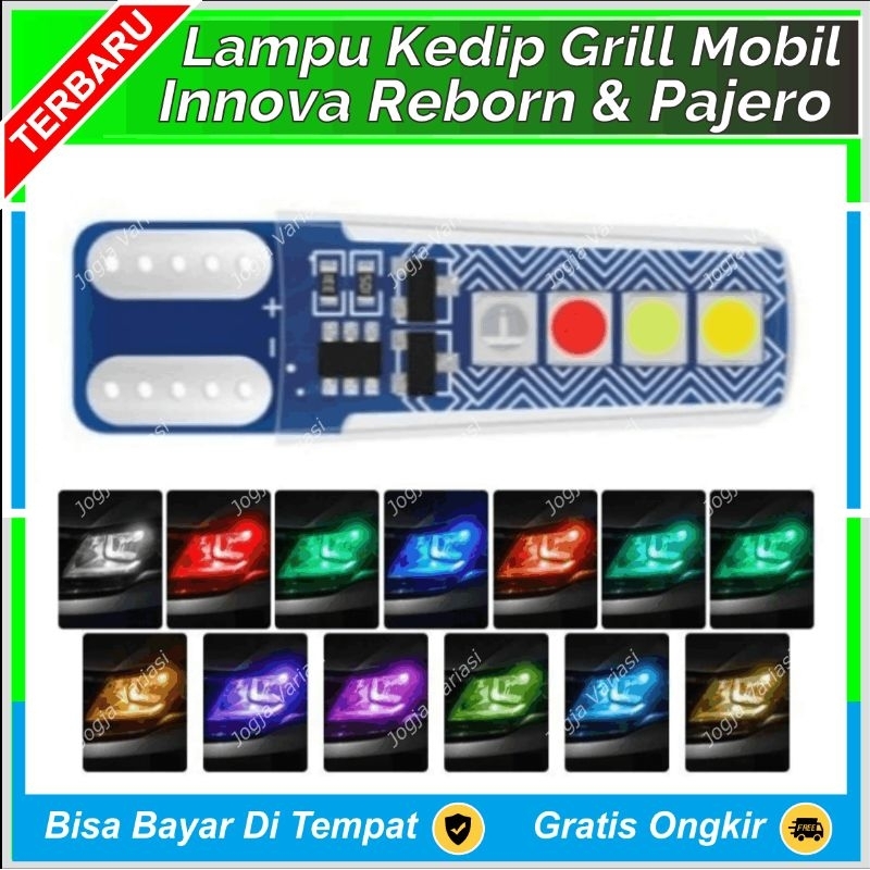 LAMPU SENJA LED KOTA RGB WARNA WARNI PELANGI T10 TANCAP RAINBOW 8 TITIK MATA PLAT NOMOR KABIN SPION 