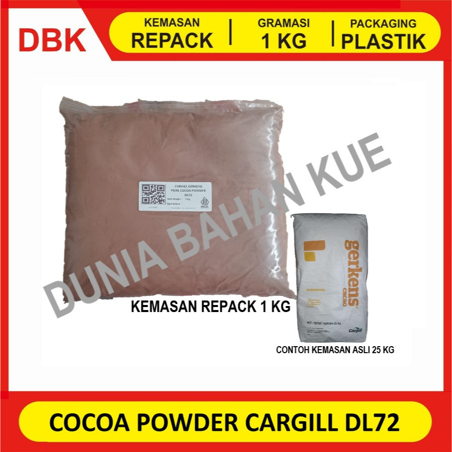 

CARGILL COCOA POWDER DL72 - REPACK 1 KG / COKLAT COKELAT BUBUK MURNI GERKENS
