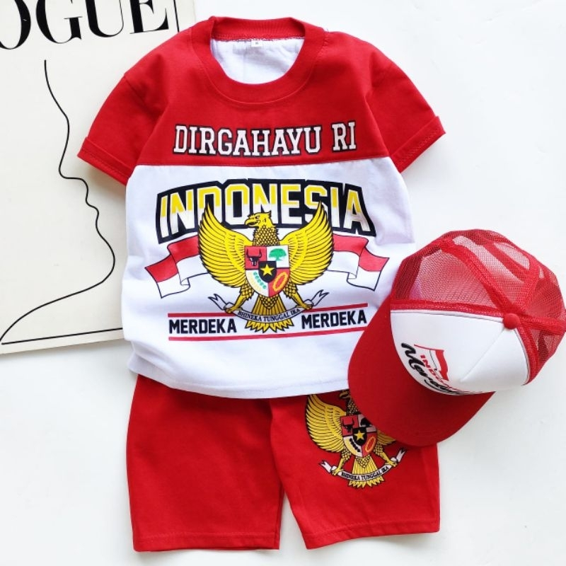 SETELAN MERAH PUTIH ANAK BAJU DIRGAHAYU INDONESIA ANAK UNISEX UNTUK UMUR 1-10TAHUN