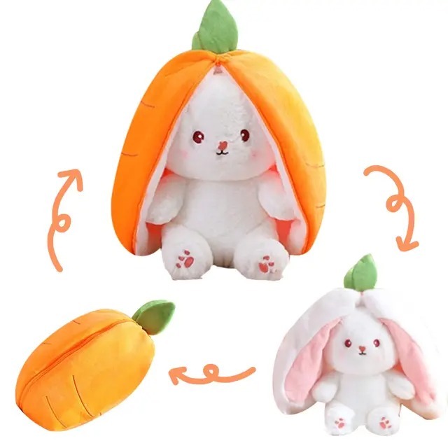 Boneka Kelinci Strawberry Wortel Mainan Viral Flip Lucu Mewah Telinga Panjang Buah Bunny Rabbit 30Cm