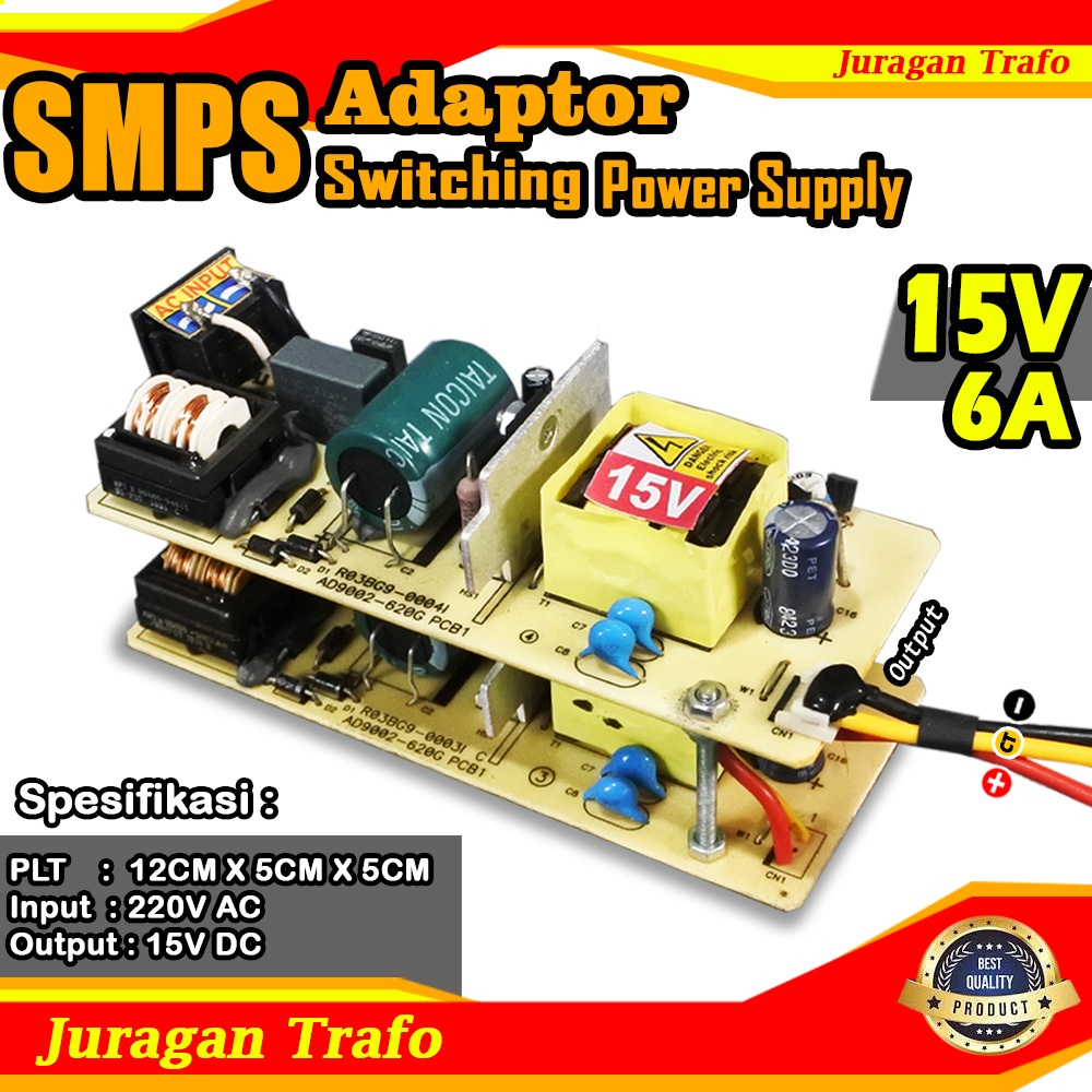 Adaptor SMPS Switching Power Supply 15V 6A CT dan Non CT