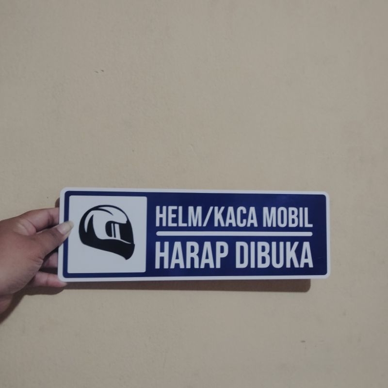 

helm / kaca harap di buka acrylik label sign