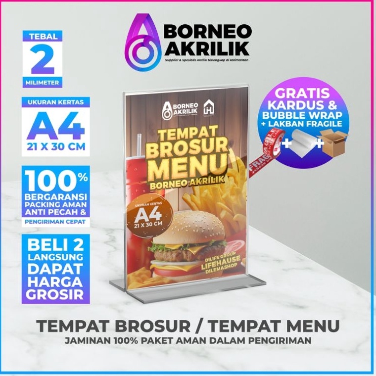 

KODE G4X Akrilik Stand Tempat Brosur A4 Dilemashop Indonesia Wadah Brosur Akrilik Qris