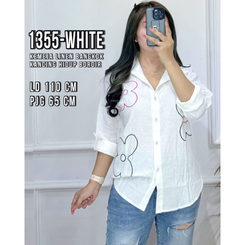 EF 1355 KEMEJA BORDIR BUNGA BAHAN LINEN BANGKOK