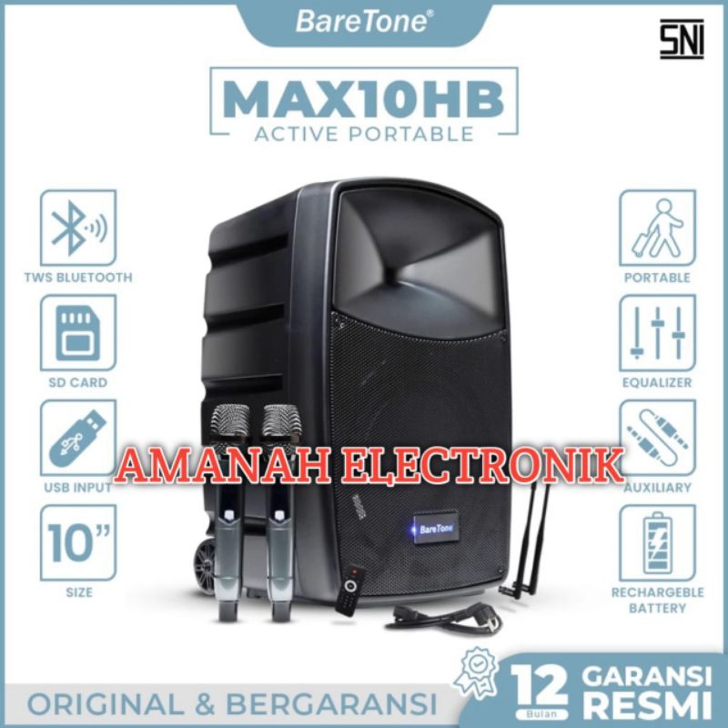Speaker Portable Baretone Max10hb Original Speaker 10inch Bluetooth