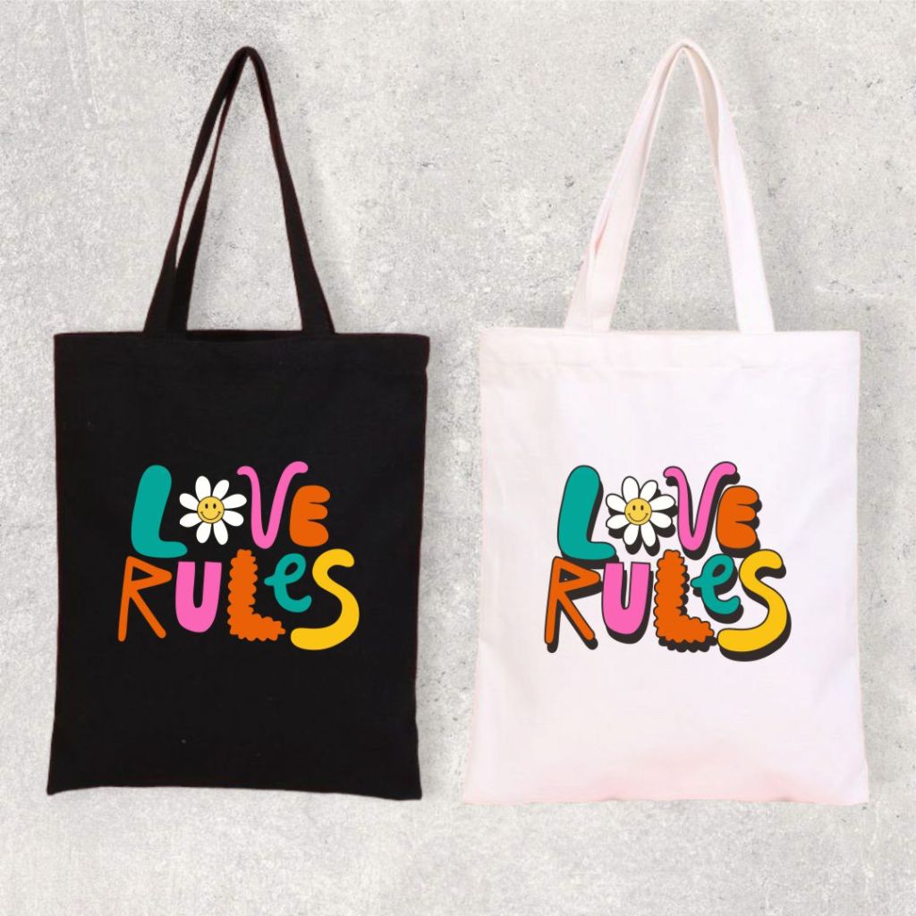 LOVE RULES tote bag - totebag resleting - tas wanita pria bisa sablon custom