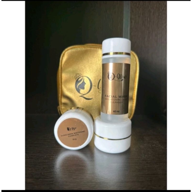 paket Q glow brightening & acne, pakai krim malam klinik