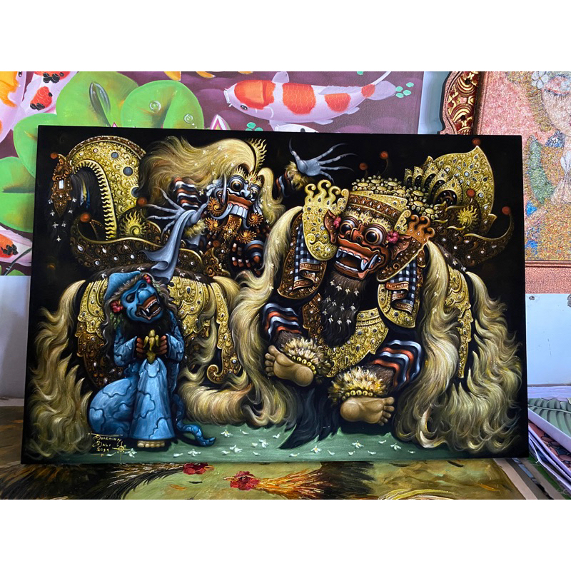 Lukisan Barong Bali, Lukisan canvas beludru asli, Lukisan Buatan tangan