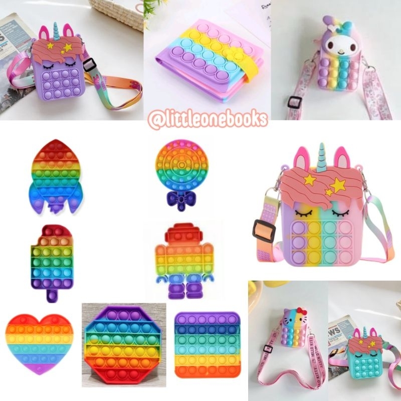 Pop it , tas pop it , dompet pop it / mainan anak fidget toy / pop it bulat kotak / tas pop it unico