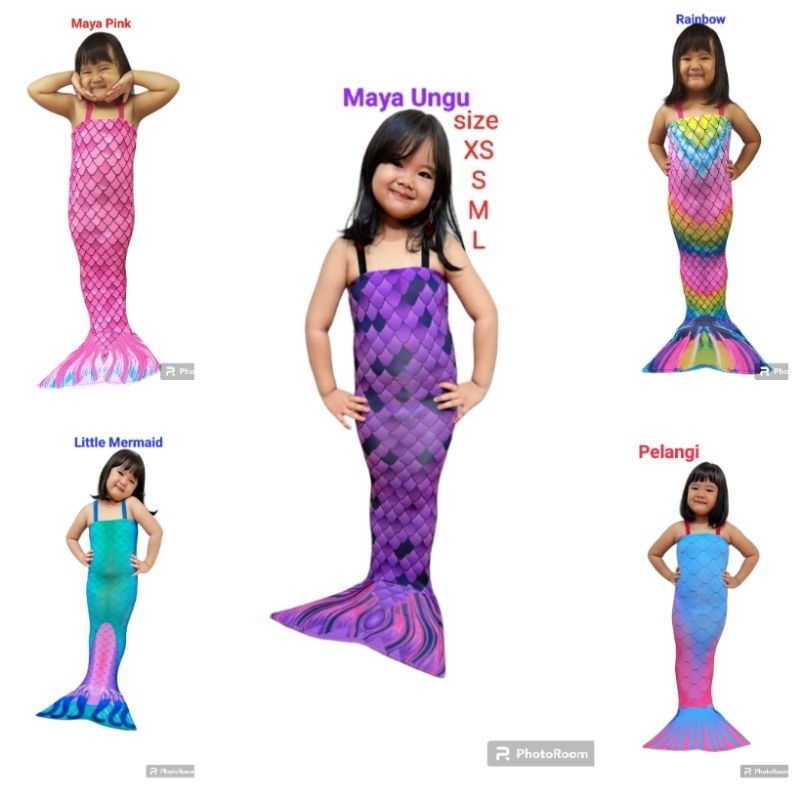 ( BISA COD ) Glosir Baju Renang Mermaid Motif NEMO Pink, Ungu, Rainbow dan Maya Pink