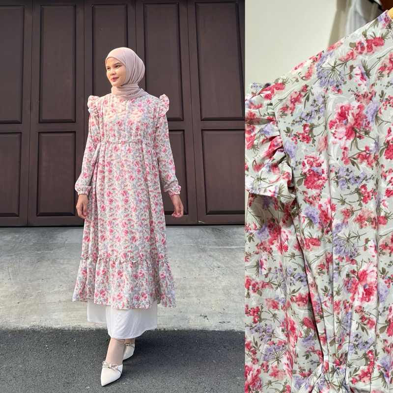 [COD] TUNIK MIDI DRESS CREPE RAYON CERUTY BABYDOLL GAMIS MOTIF BUNGA | TUNIK BUSUI FRIENDLY | MIDI C