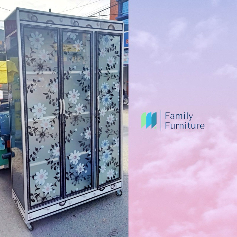 Lemari Rak Piring Tempahan Aluminium Kaca 3 Pintu Full Berkunci