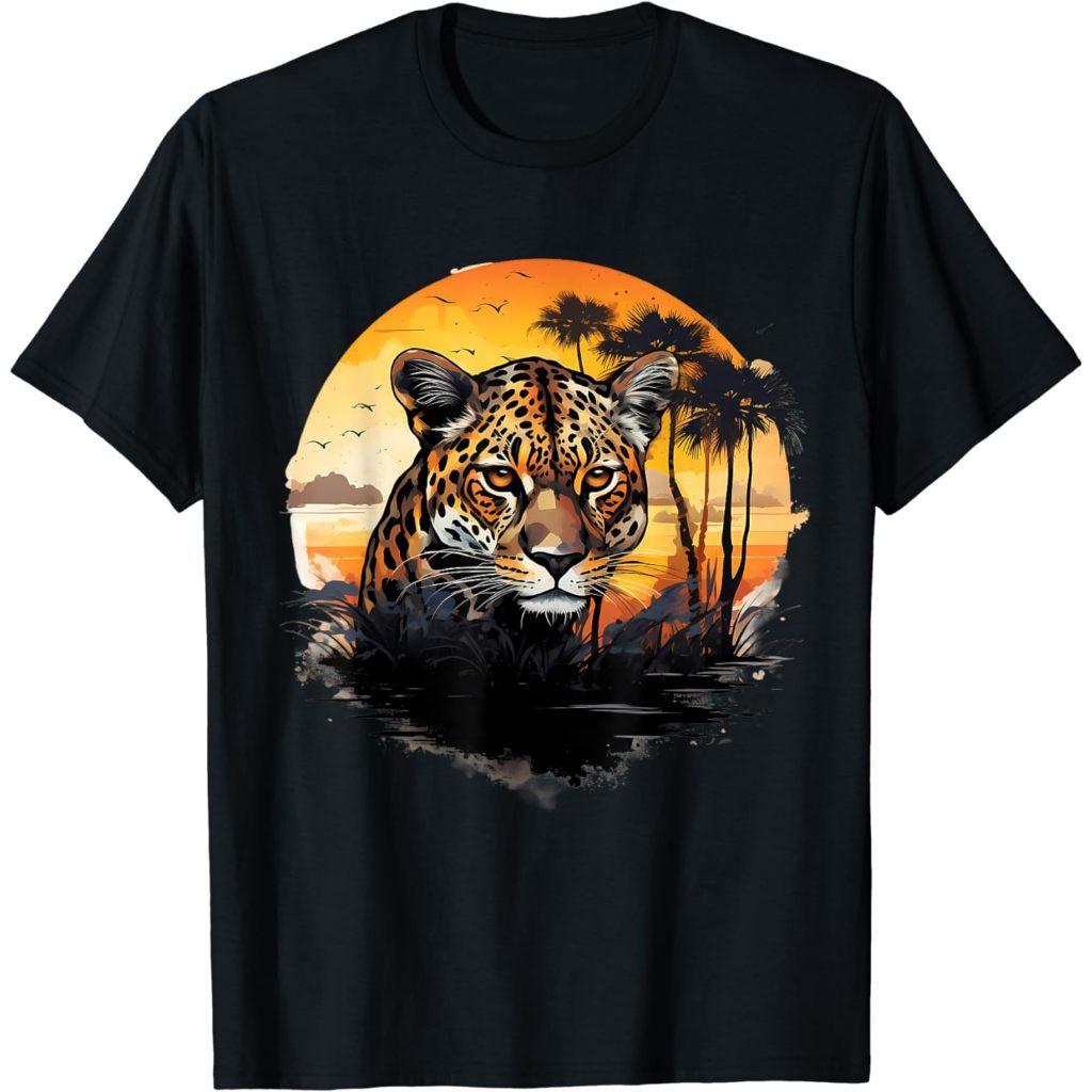 Baju Kaos Dewasa Leopard Portrait Nature Wildlife Animal Print Savanna Motif Pakaian Fashion Atasan 