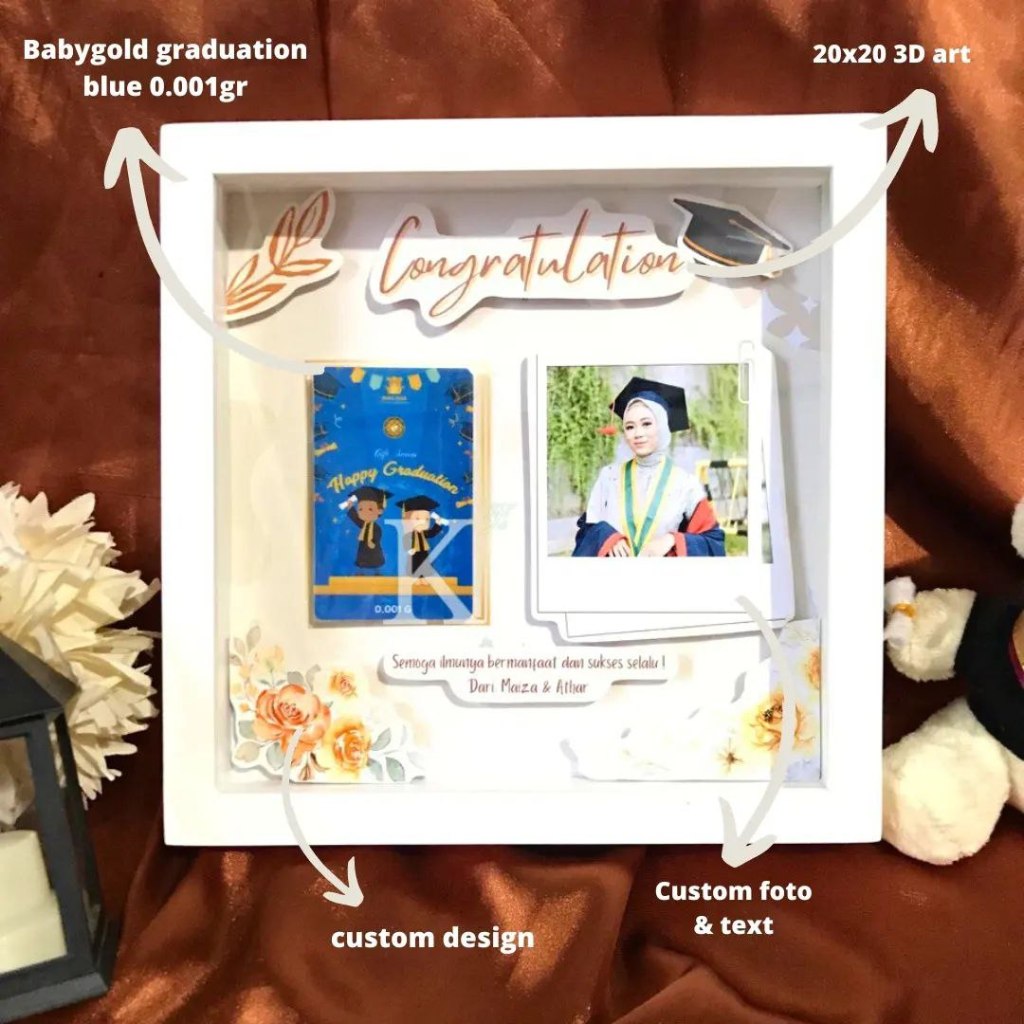 PIGURA GRADUATION SERIES KADO EMAS 24 KARAT HADIAH WISUDA FRAME BUNGA KADO BABY GOLD