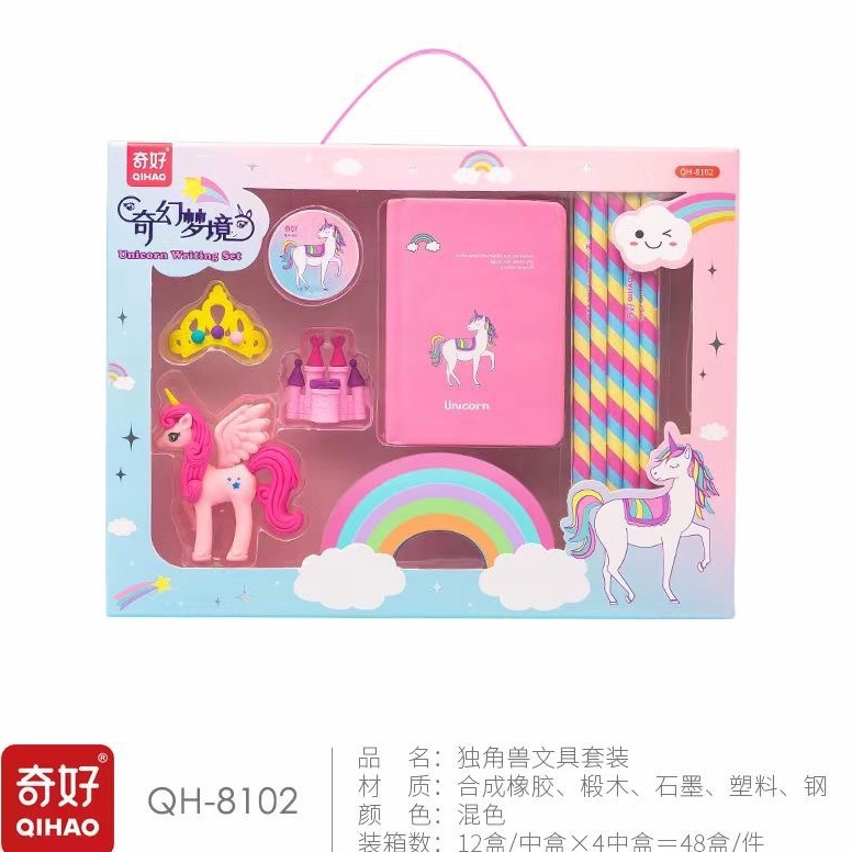 

KODE T44K Alat tulis 1 set karakter unicorn 8in1 Stationery set kids premium