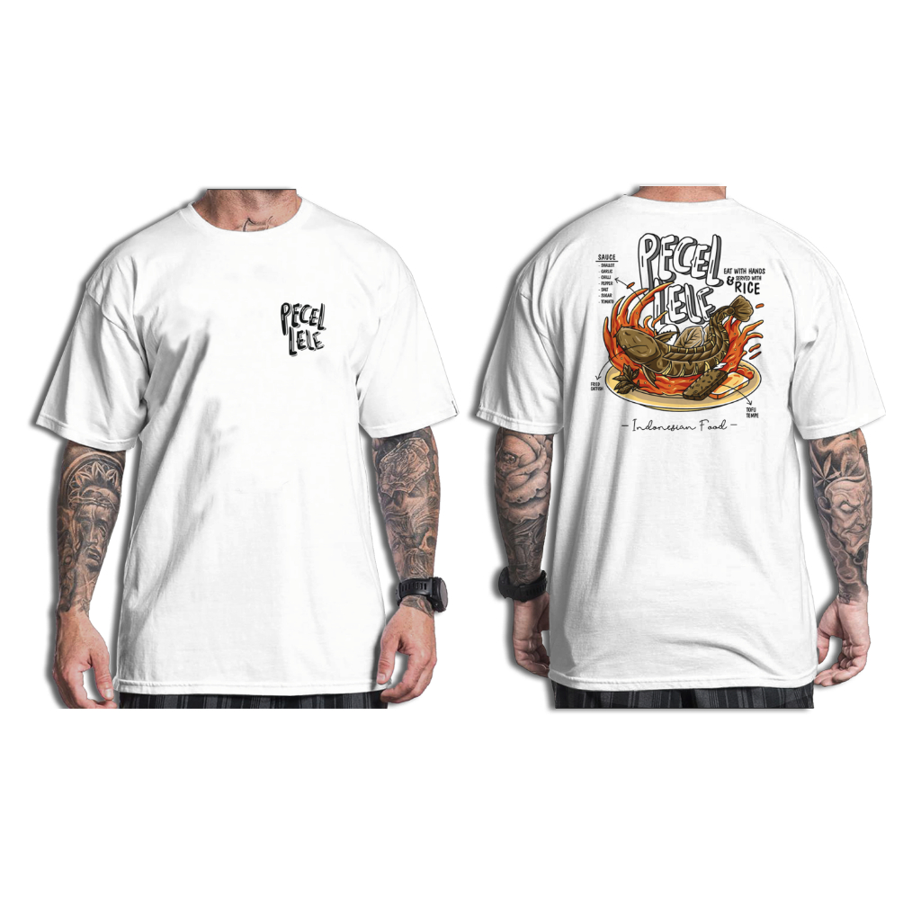 Distinct - Kaos Pria wanita Pecel Lele Warna putih ukuran L Streetwear tshirt cotton 30s