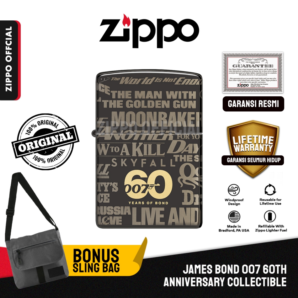Zippo Original James Bond 007 60th Anniversary Collectible 48576 | Garansi Lifetime | Original USA