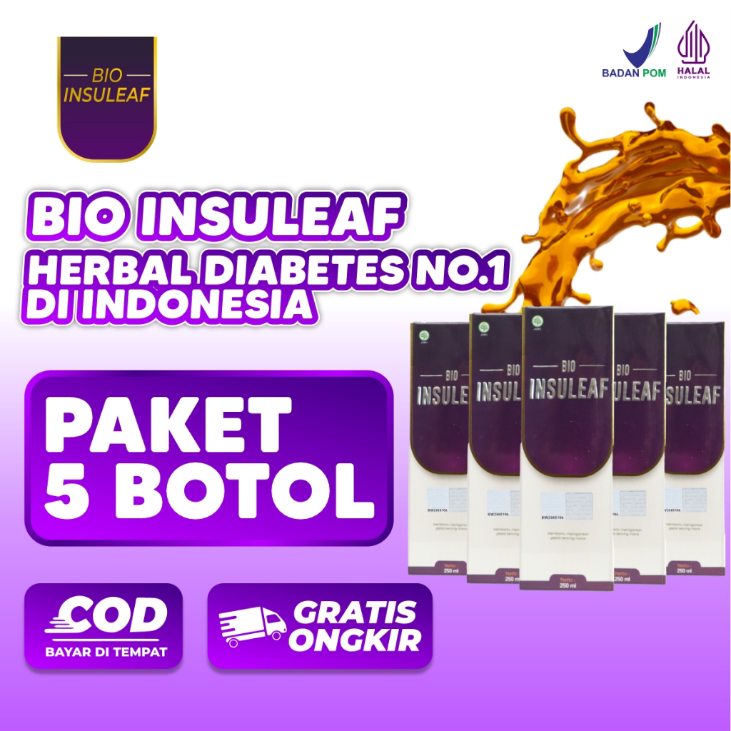 

[PAKET 5 BOTOL] | Bio Insuleaf | Minuman Herbal Cocok Mengatasi Masalah Kolesterol Gula Darah Diabetes Kencing Manis