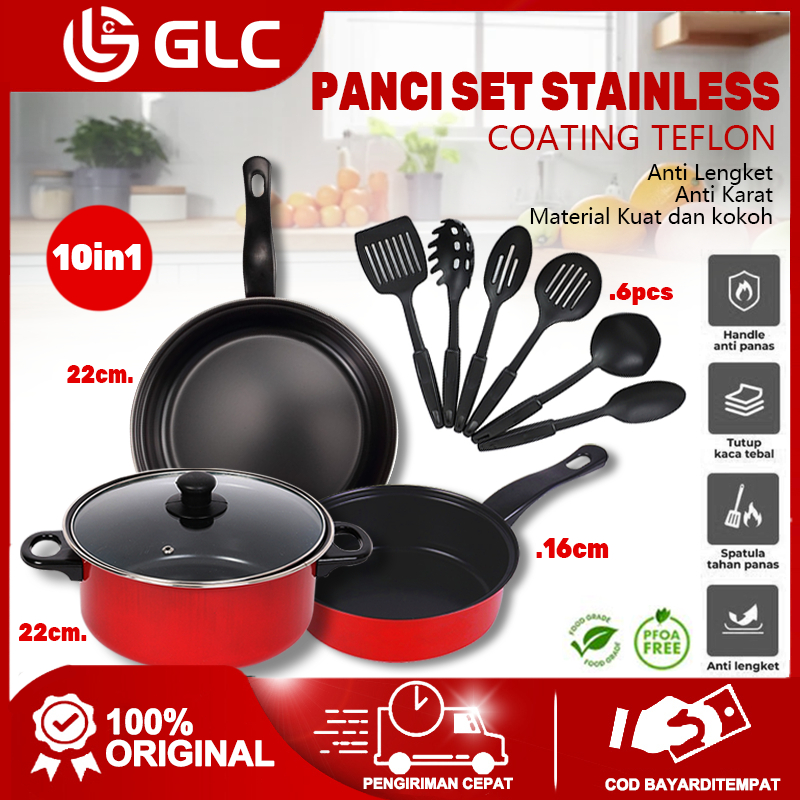Glc Panci Set 10 Tutup Kaca Serbaguna Panci Set Lengkap Stainless Steel