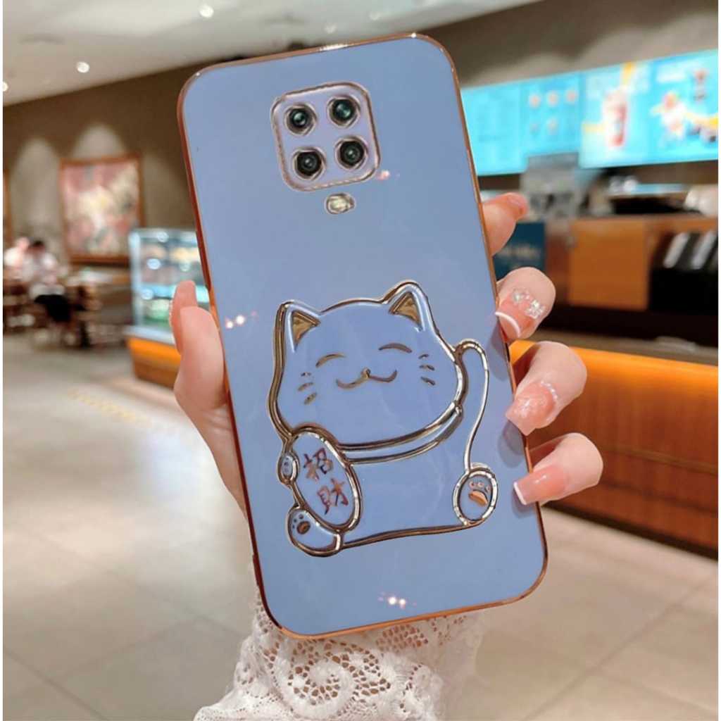CASE XIAOMI REDMI NOTE 9 PRO SOFT CASE LUXURY PLATING LUCKY CAT STAND HOLDER PREMIUM
